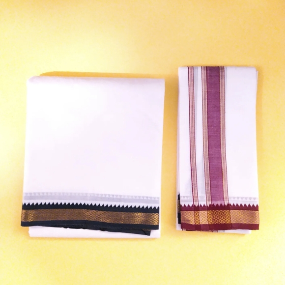 Men's Traditional Semi-Silk Dhoti with Elegant Ganga Jamuna Border